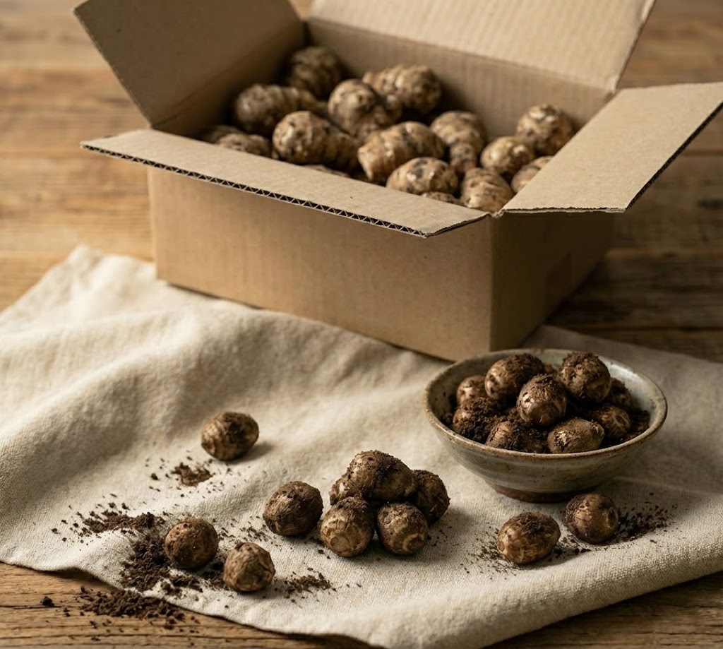 自然栽培・農薬不使用の里芋｜粘土質の土が育んだ【ほっこり・ねっとり・しっとり】食感。カリウムと食物繊維で冬のむくみ・便秘を解消する腸活野菜。低カロリーで満足感、冷え対策にも嬉しい土付き！