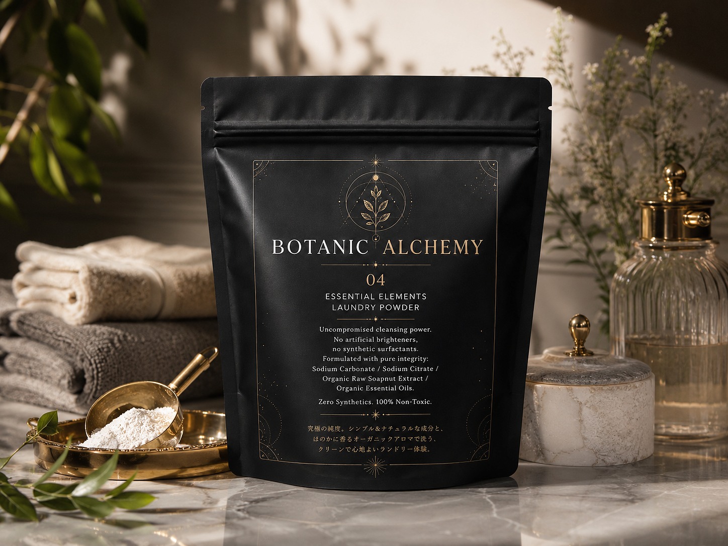 先行販売・6月上旬発送｜BOTANIC ALCHEMY（ボタニックアルケミー）完全無添加のオーガニック洗濯洗剤｜原因不明の肌荒れに悩む方に。合成界面活性剤不使用のランドリーパウダー｜経皮毒対策や子どもでも安心。オーガニックソープナッツ配合で柔軟剤不要！天然精油が香る究極の粉末洗剤